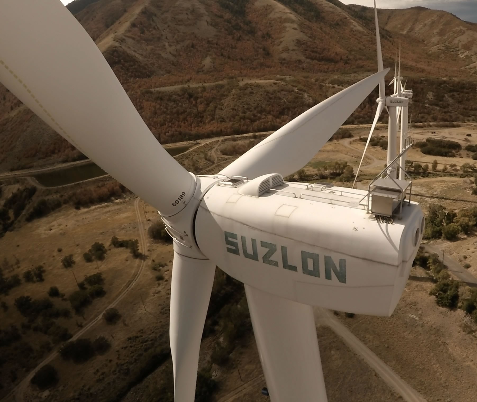 Aerial of wind turbine near Spanish Fork, Utah